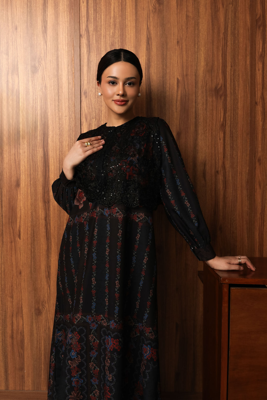 Noura Dress - Raya Collection - Noir Floral Edition