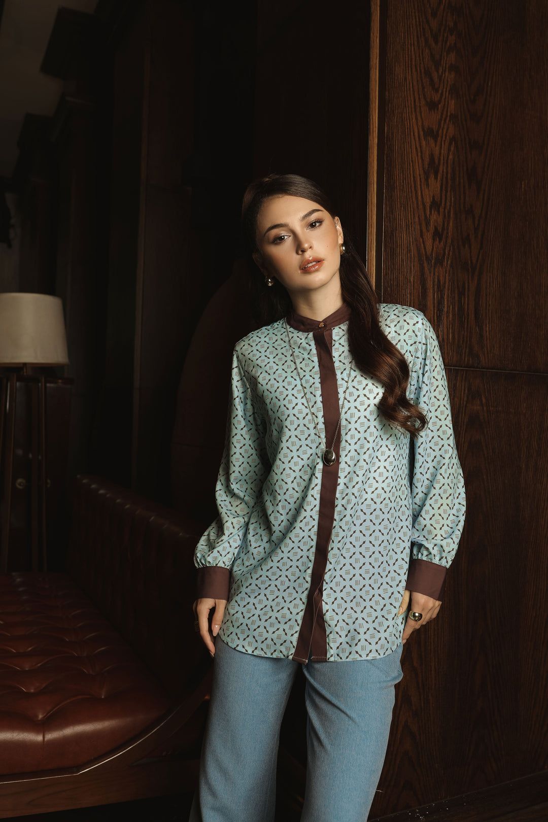 Minor Defect - Briony Kemeja Wanita - Monogram - Coastal Breeze