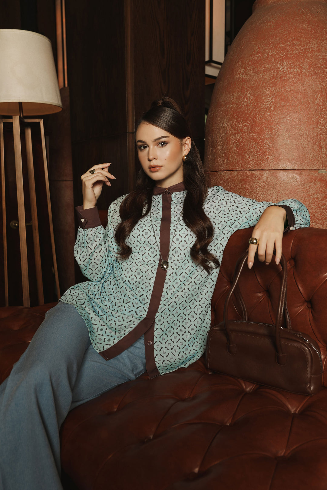 Minor Defect - Briony Kemeja Wanita - Monogram - Coastal Breeze